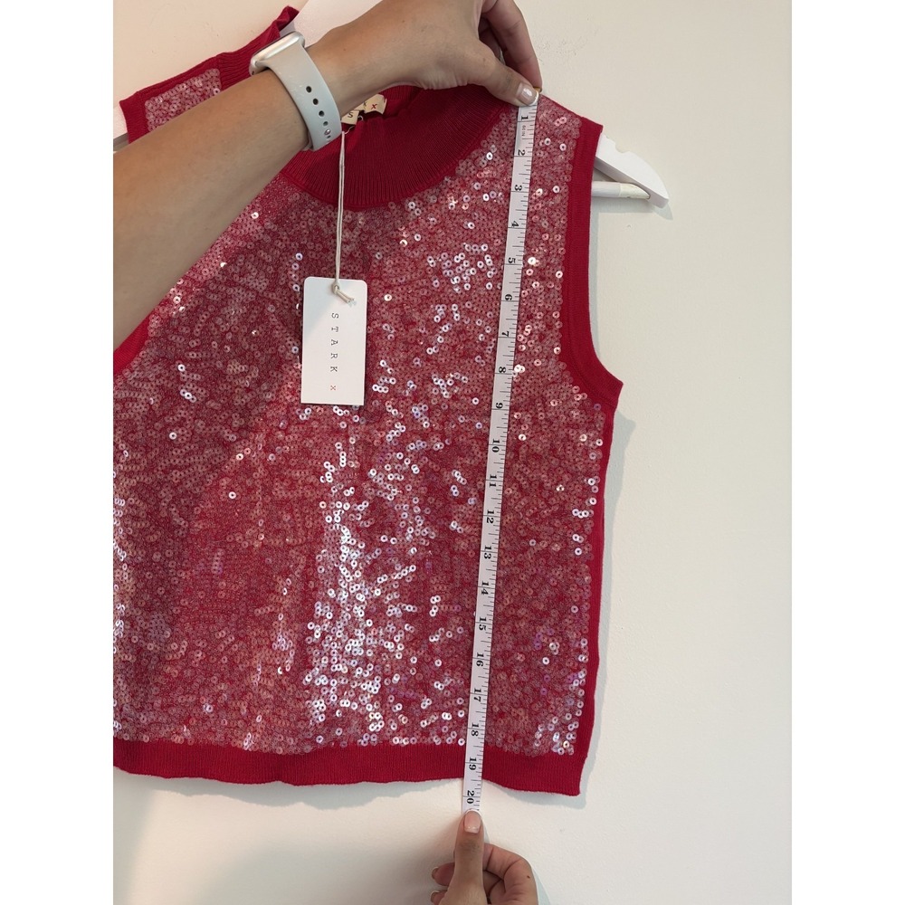 NWT STARKx Georgia Ruby Vest Top Mock Neck Sequin Front Knit Sleeveless Top S - Picture 10 of 10